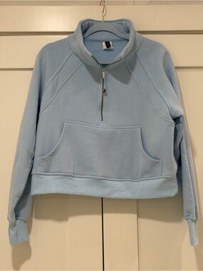 EF Light Blue Cropped Quarter Zip Fleece Pullover Sweatshirt Size Small